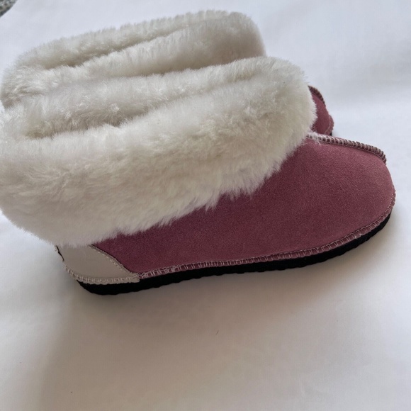 POSH  Slippers Size 6 Dusty Rose Pink Suede Lined in Sheepskin Fluffy Warm NWOT - Picture 5 of 8